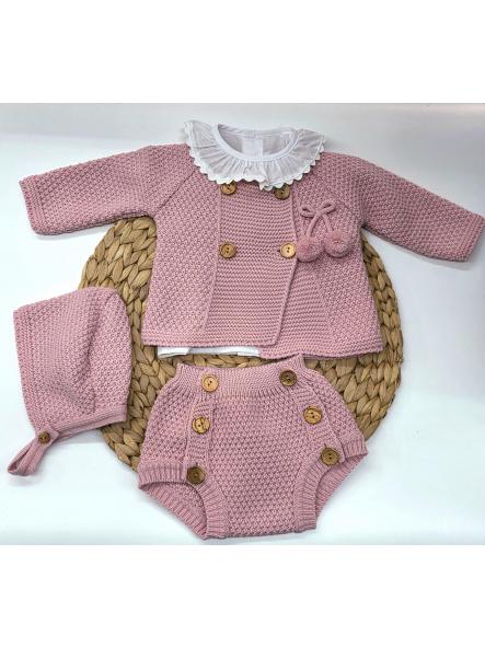 Conjunto 4 piezas bebé con  ranita  Rosa Empolvado  de Glory bebé.