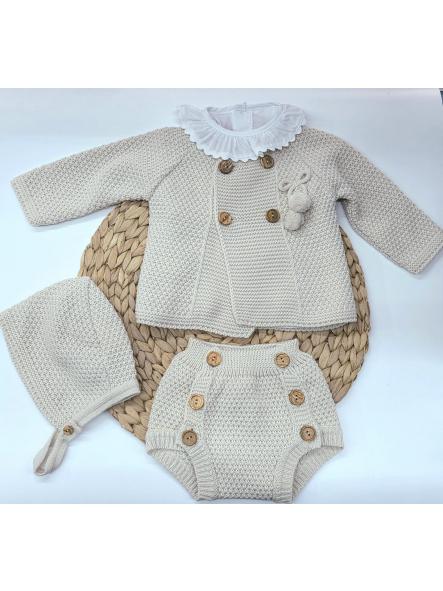 Conjunto 4 piezas bebé con  ranita  Beige  de Glory bebé.
