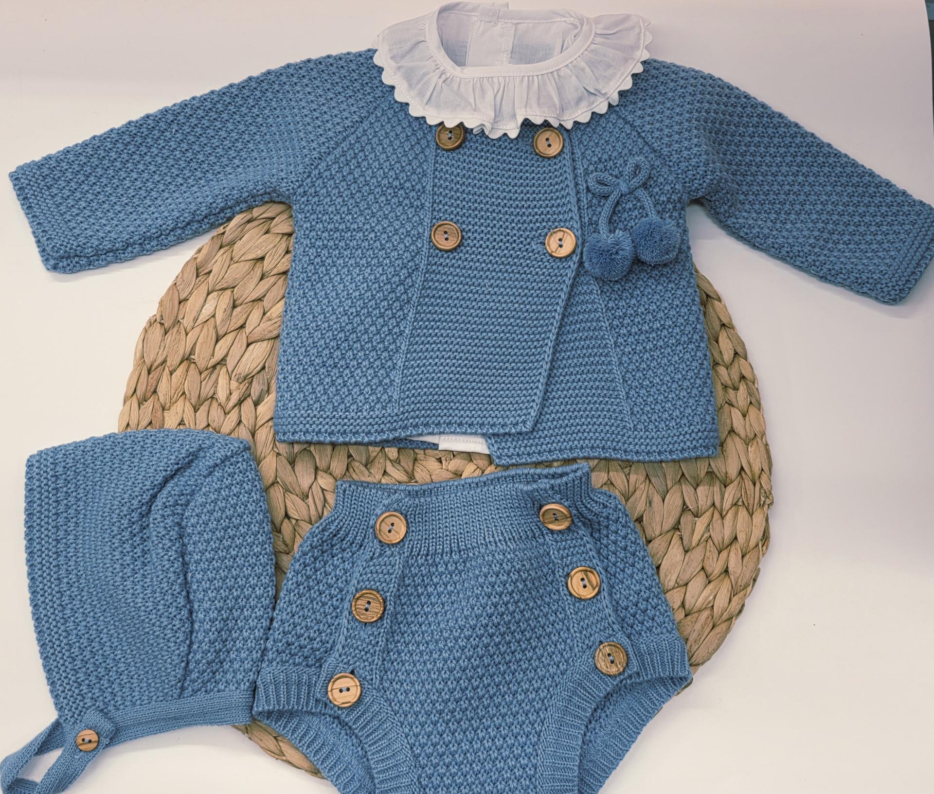 Conjunto 4 piezas bebé con  ranita  Azul  de Glory bebé.