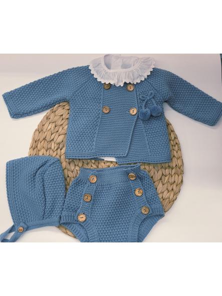 Conjunto 4 piezas bebé con  ranita  Azul  de Glory bebé.