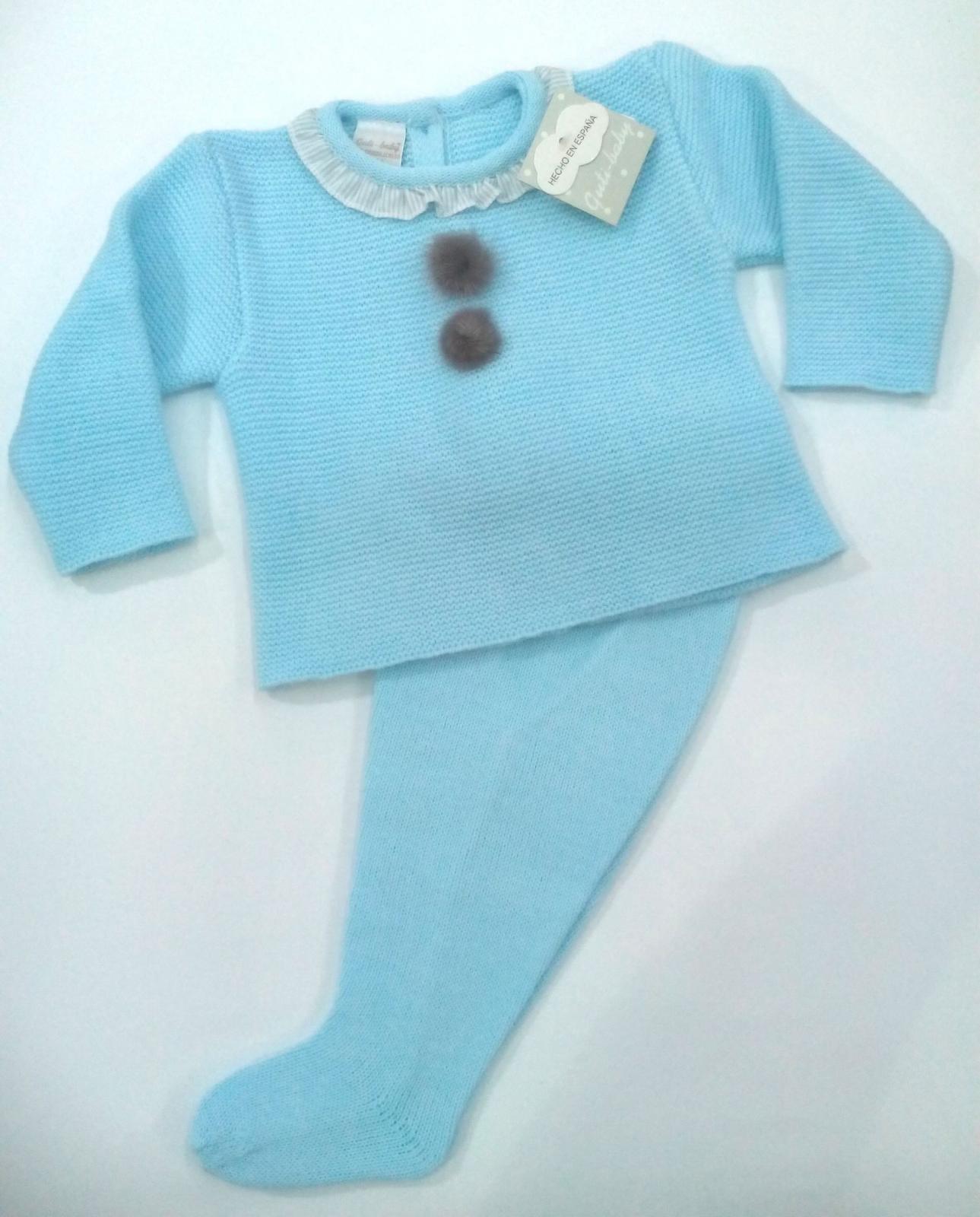 Conjunto de bebé canastilla en azul con Pompóm 