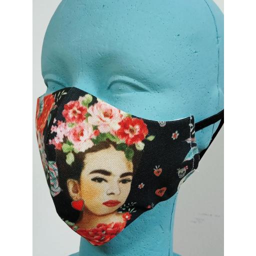 Mascarilla de tela Lavable adulto con filtro Homologado "Frida y calavera"  .  [1]