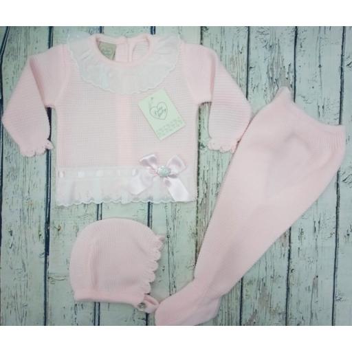 Jersey con polaina de bebé " Puntillas" en rosa y capota  de Prim Baby.