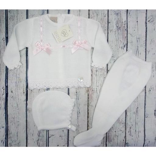 Jersey con polaina de bebé " Puntillas" en blanco  y capota  de Prim Baby.