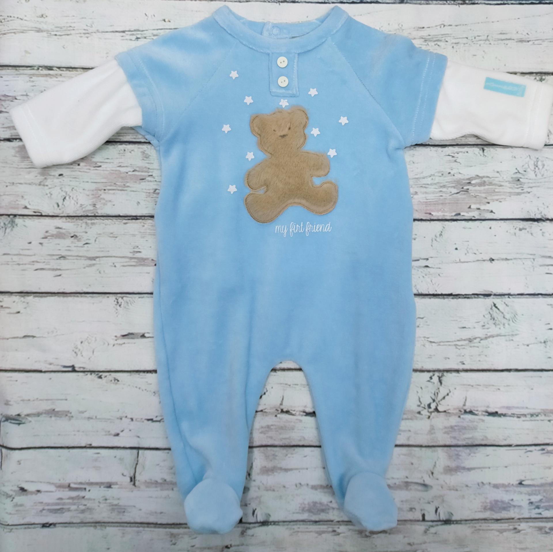 Pijama bebé azul con oso pelo de Lullaby.