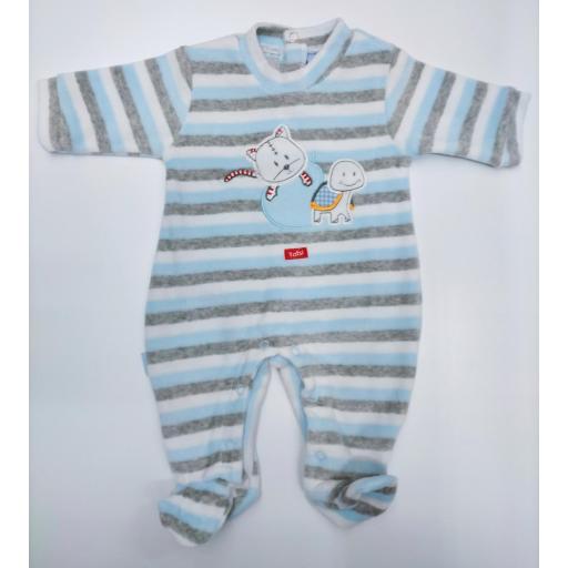 Pijama bebé rayas azul y gris de Yatsi. [0]
