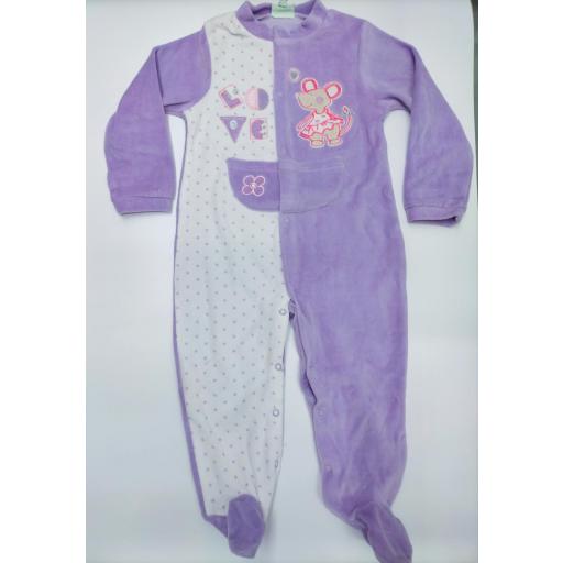 Pijama bebé  abierto en lila " Ratita "de Yatsi.