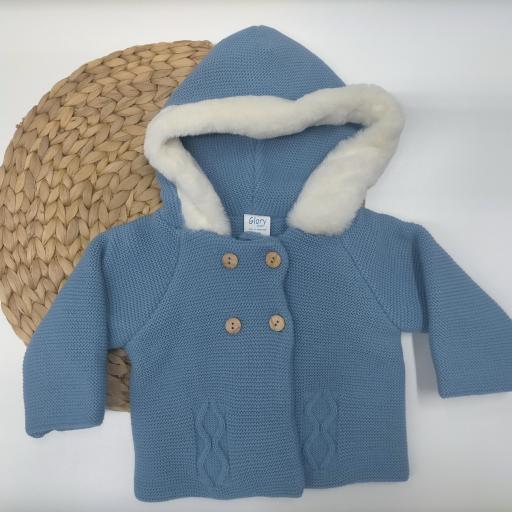 Chaqueta de punto bebé con  capucha de pelo Azulin  de GLory Bebé [0]