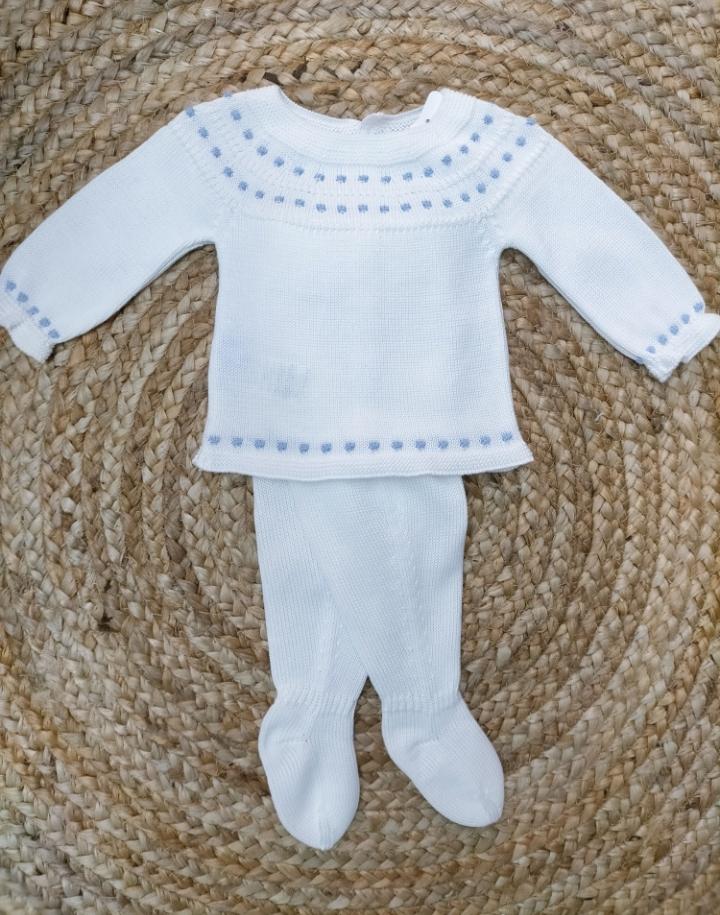 Jersey de bebé en Blanco y Azul con polaina de Mac Ilusión.