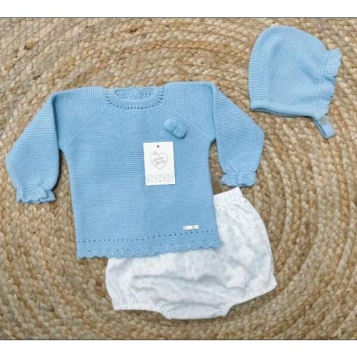 Jersey de bebé con braguita y capota en azulín de prim Baby..