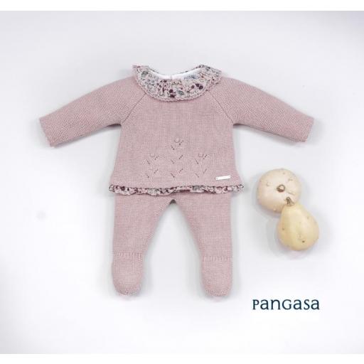 Conjunto  de polaina  topitos volante Rosa empolvado de  bebé  de Pangasa [0]