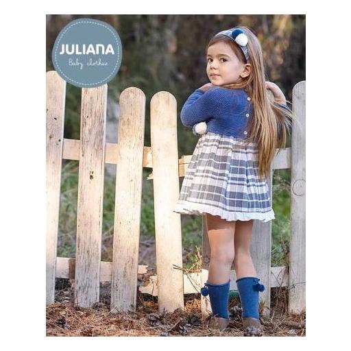 Vestido niña de cuerpo de punto y tela cuadros azul azafata de Juliana vistiendo bebés. [1]