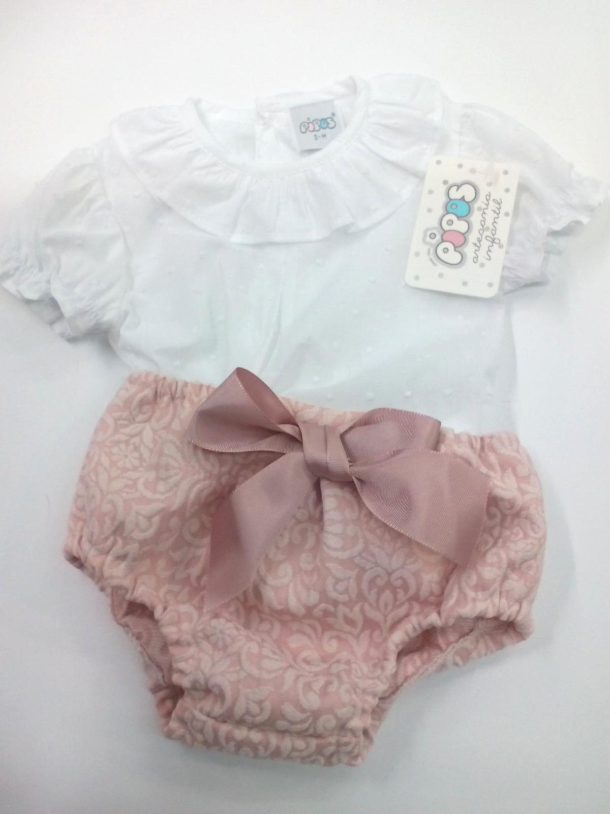 Camisa de niña con cubrepañal en rosa empolvado de Pipos. La chaqueta se  vende aparte.: 25,20 € - Amelie Ropa Bebe