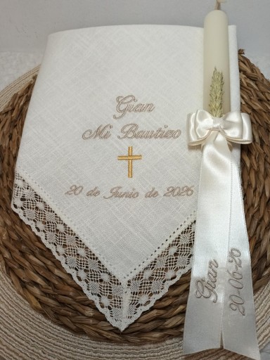 Pañuelo y vela Bautizo Gian.