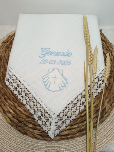 Pañuelo de Bautizo bordado azul [3]