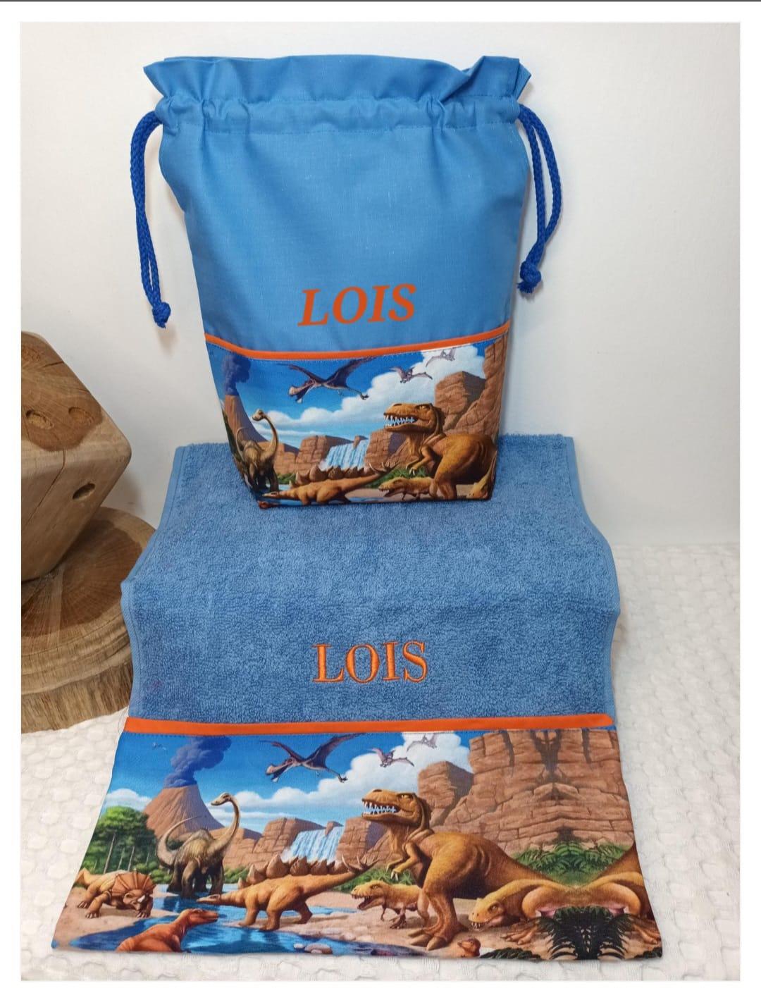 Toalla - Bolsa merienda Dinosaurios