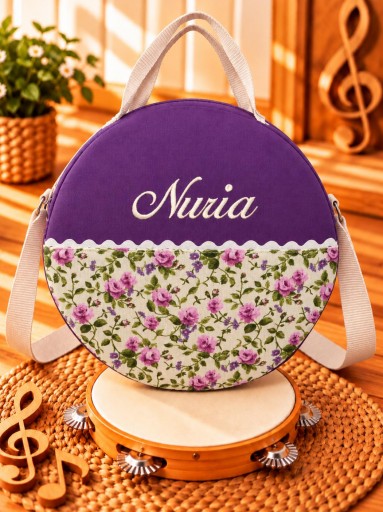 Funda Pandereta Flores lila.