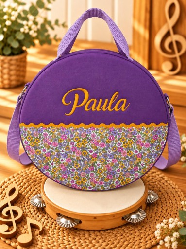 Funda Pandereta Flor/ mostaza