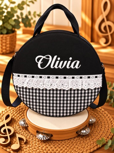 Funda Pandereta vichy B/N
