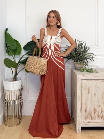 Vestido Pasamaneria Teja