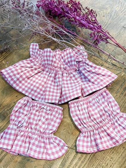 Conjunto Cuello y Puños Vichy Rosa