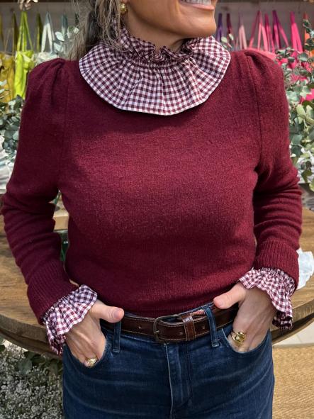 Conjunto Cuello y Puños Vichy Burdeos