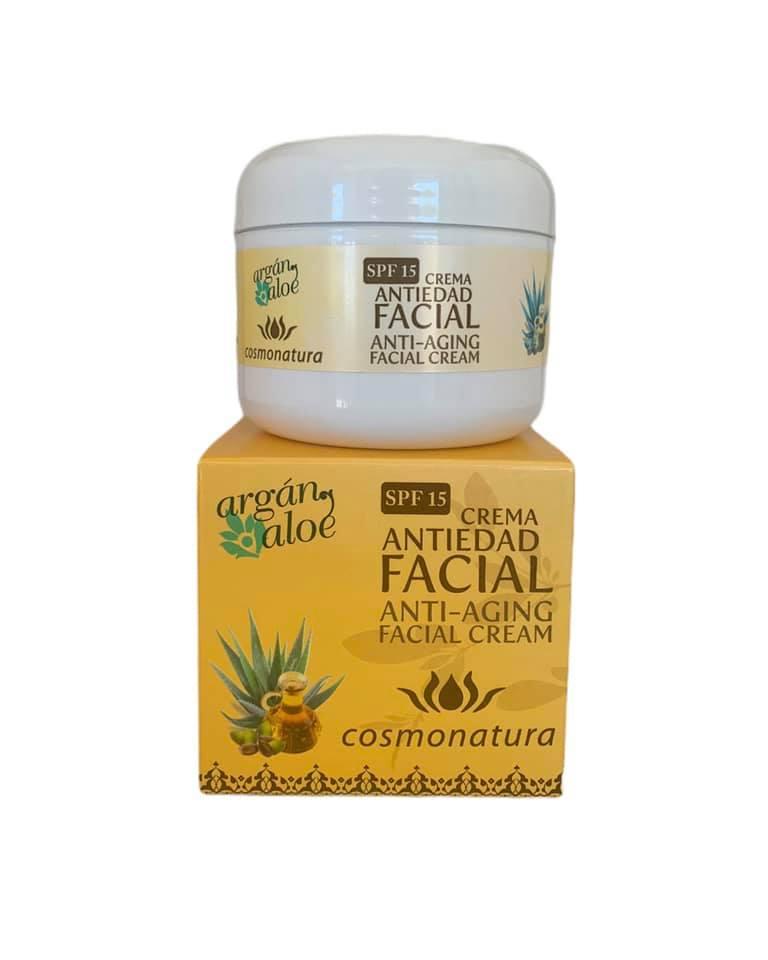Crema facial anti edad con aloe vera y aceite de argán FPS15 (100ml)