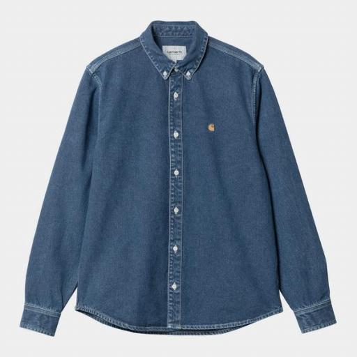 CARHARTT WIP Camisa L/S Weldon Shirt Blue Stone Washed [3]
