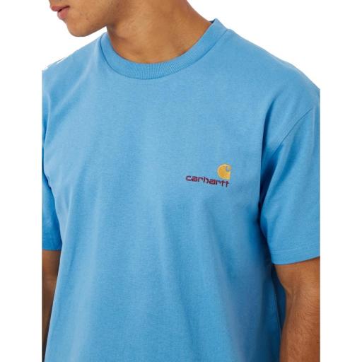 CARHARTT WIP Camiseta Hombre S/S American Script Piscine Azul [1]
