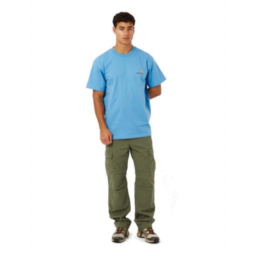 CARHARTT WIP Camiseta Hombre S/S American Script Piscine Azul [2]