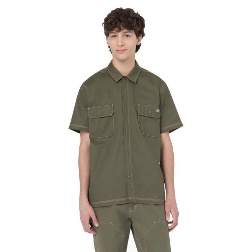 DICKIES Camisa Madras Short Sleeve Work Shirt Military Green [2]