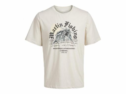 JJ REBEL Camiseta Hombre Jrebskull Tee SS Crew Neck Marlin Fishing Moonbeam Ecru Blanco