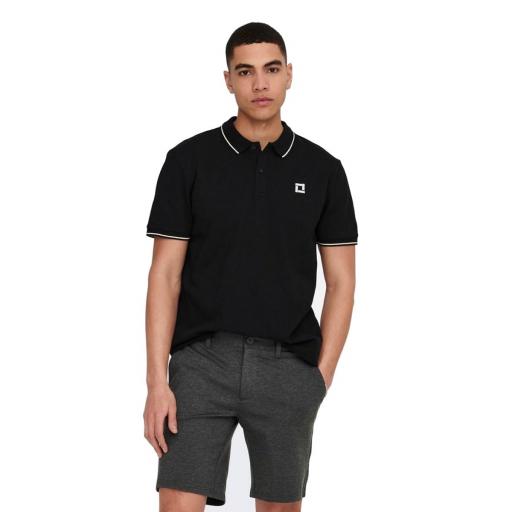 ONLY AND SONS Polo Piqué Hombre Onsfletcher Life Slim SS Noos Black Negro