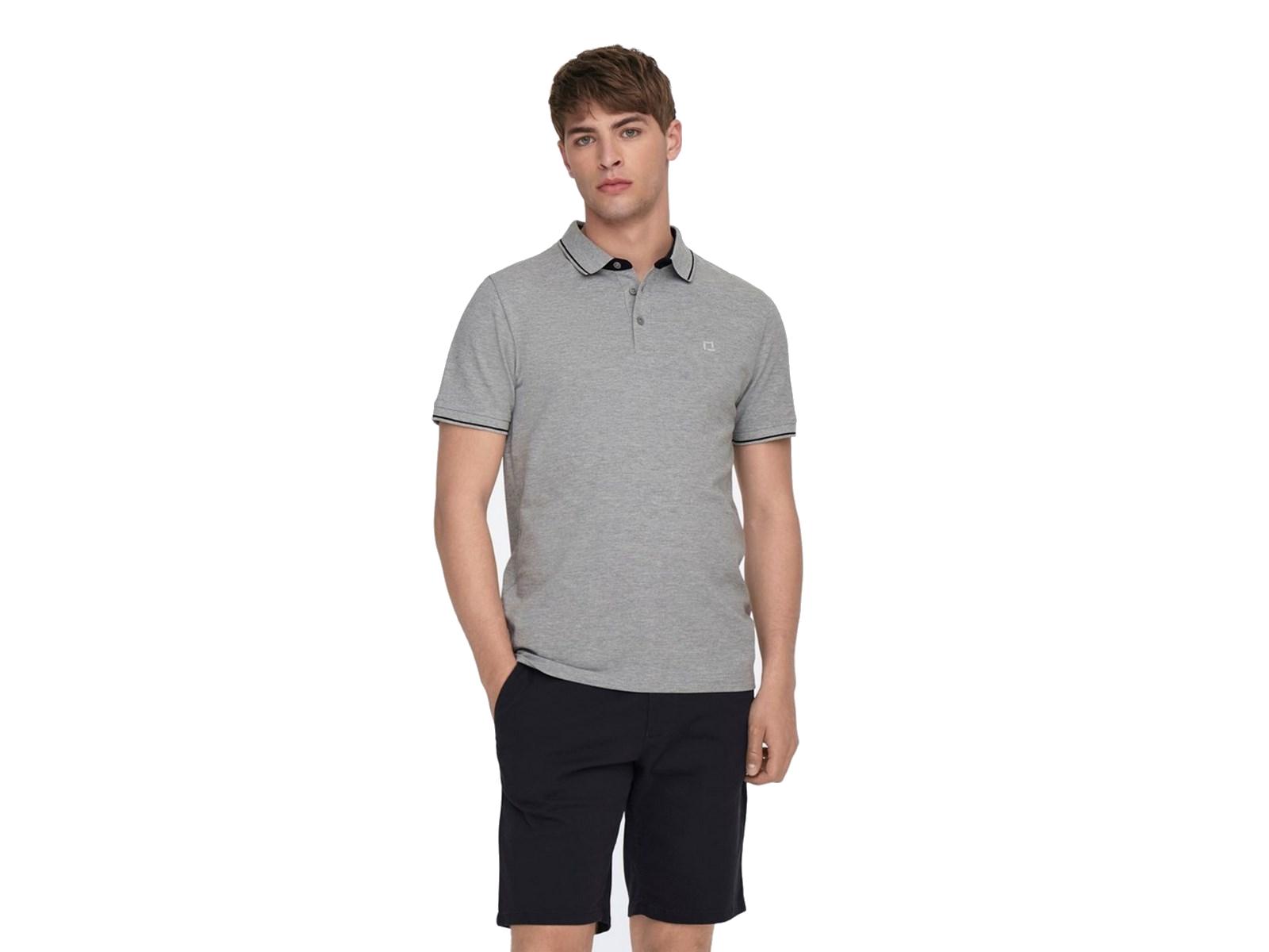 ONLY AND SONS Polo Piqué Hombre Onsfletcher Life Slim SS Noos Grey Gris