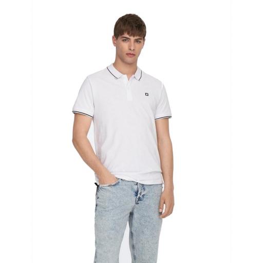 ONLY AND SONS Polo Piqué Hombre Onsfletcher Life Slim SS Noos White Blanco [1]
