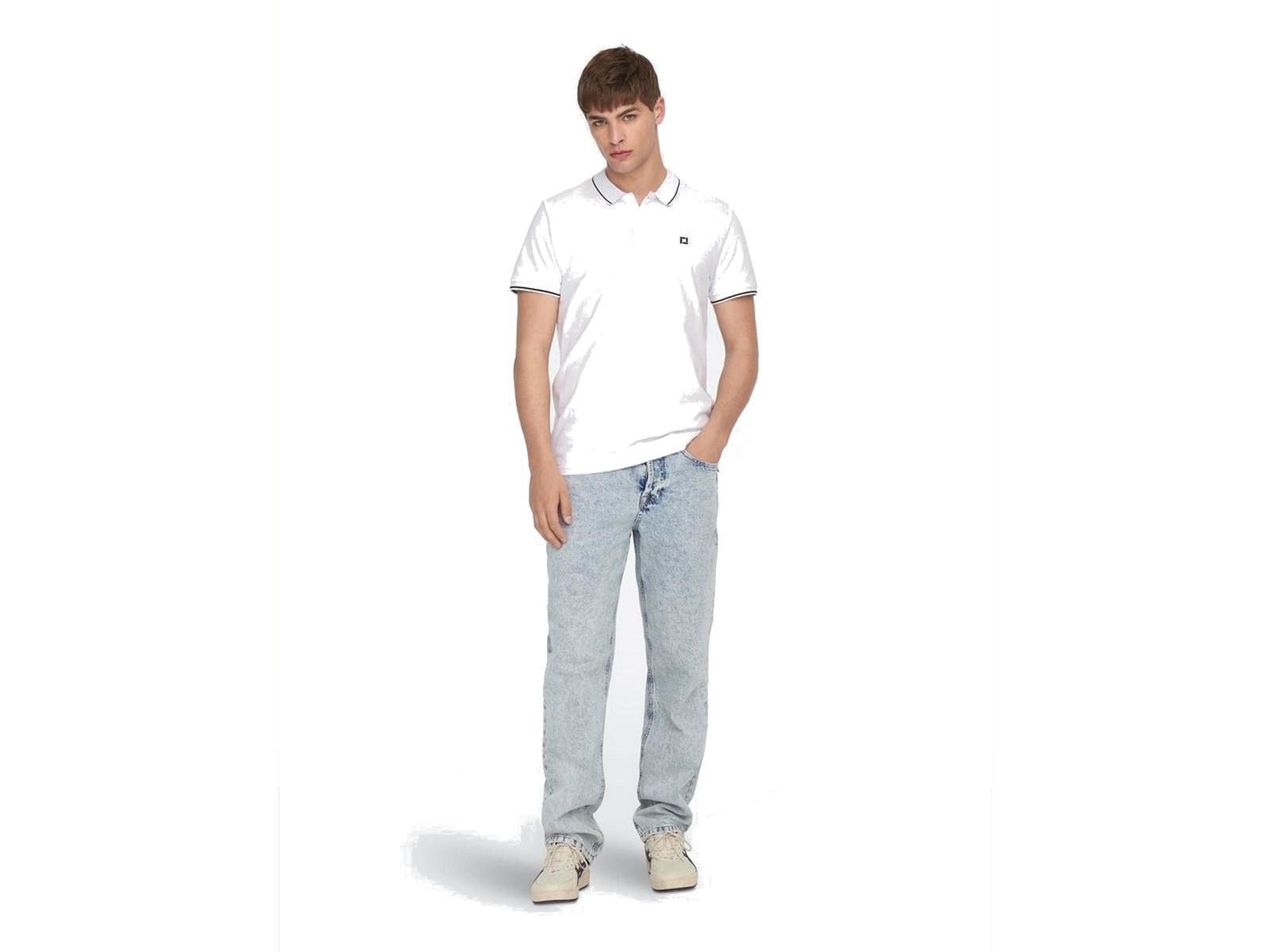 ONLY AND SONS Polo Piqué Hombre Onsfletcher Life Slim SS Noos White Blanco