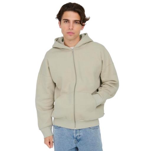 ONLY AND SONS Sudadera Hombre Onsdan Life RLX Heavy Zip Hoodi Noos Silver Beige