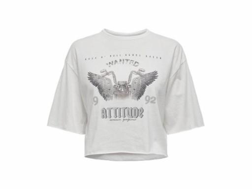 ONLY Camiseta Mujer Onllucy Life S/S Biker Top Box JRS Cloud Dancer Rock Dune Blanco [3]