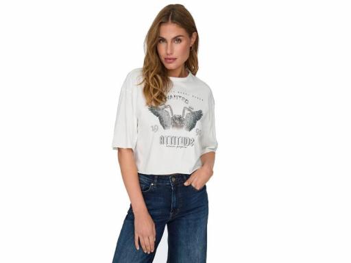 ONLY Camiseta Mujer Onllucy Life S/S Biker Top Box JRS Cloud Dancer Rock Dune Blanco