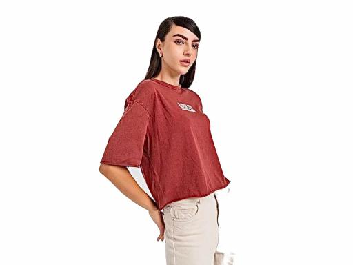 ONLY Camiseta Mujer Onllucy Life S/S Biker Top Box JRS Syrah Bike Dune Rojo [1]