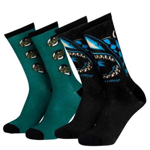 SANTA CRUZ Pack 2 calcetines Socks Shark Trip Black Green [1]