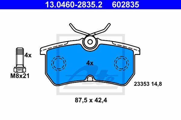 ATE Pastiglie Freno 602835 - Qualità Originale Per Sistema Lucas/TRW, Con Bulloni, Altezza 42,4 Mm