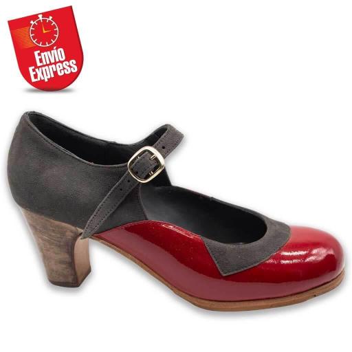 Calzado Flamenco Loli Charol Rojo y Ante Gris Claro 38.5 [1]