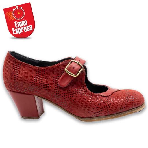 Calzado Flamenco Lazo Hebilla Fantasía Python y Piel Roja 40 [1]