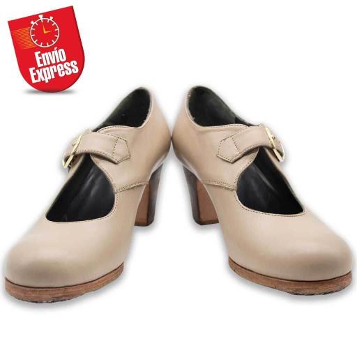 Calzado Flamenco Lazo Hebilla Piel Beige 39