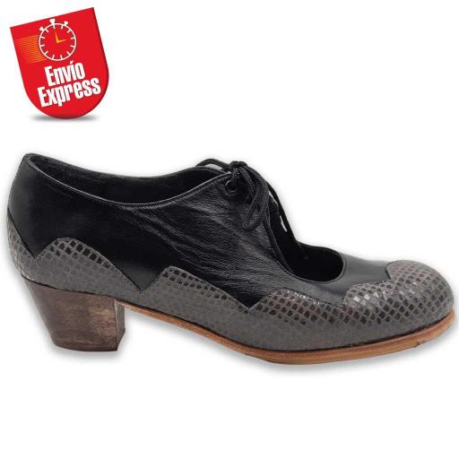 Calzado Flamenco Ondas Cordones Piel Negra y Serpiente Gris 36 [1]