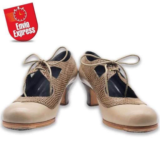 Calzado Flamenco Luna I Piel y Serpiente Beige 35.5