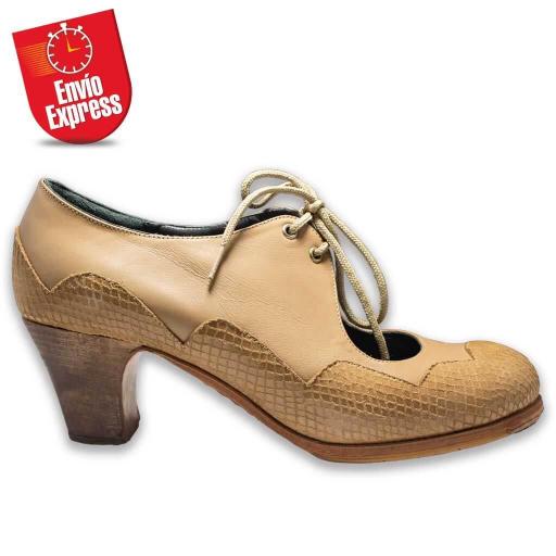 Calzado Flamenco Ondas Cordones Serpiente y Piel Beige 39.5 [1]