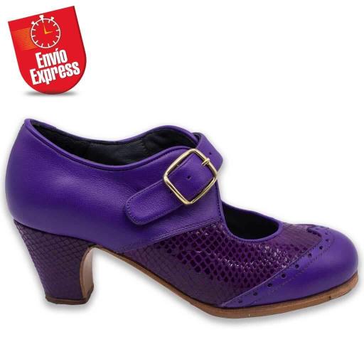 Calzado Flamenco Combinado Hebilla Piel y Serpiente Morado 35 [1]