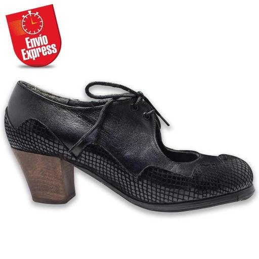 Calzado Flamenco Ondas Cordones Piel y Serpiente Negra 38 [1]